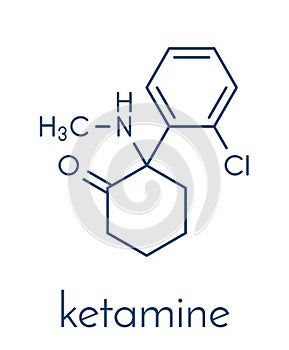 Ketamine anesthetic drug molecule. Used both medically and recreationally. Skeletal formula. photo