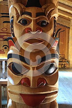 Ketchikan, Alaska: Detail of a totem in the clan house at Potlatch Totem Park