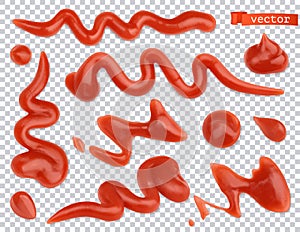 Ketchup flowing. Tomato. Pasta sauce 3d vector realistic set