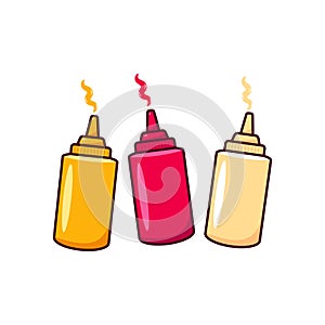 Ketchup, mustard and mayonnaise bottle vector illustration