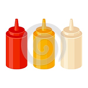 Ketchup mustard and mayonnaise bottles