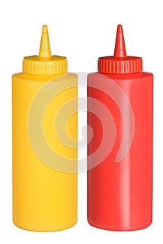 Ketchup and mustard squeeze bottles photo