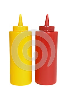 Ketchup and mustard squeeze bottles photo
