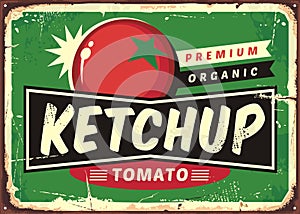 Ketchup retro sign with juicy tomato