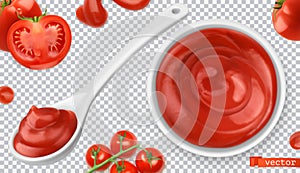 Ketchup, tomato. Pasta sauce 3d vector realistic set