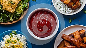 Ketchups versatility in modern cuisine highlighted by its use in various dishe. Concept Ketchup,