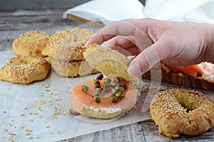 Keto Bagels with Cream Cheese, Smoked Salmon and Capers