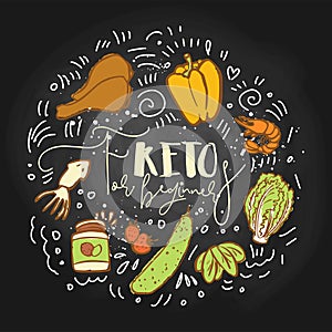 Keto for Beginners Food sketch illustration - multy-colored vector sketch healthy concept. Healthy keto food for