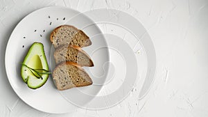 keto bread with avocado, elegantly served on a white plate atop a pristine table against a white wall backdrop