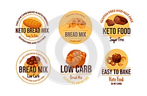 Keto bread mix circle label collection vector flat illustration baking dry ingredients for cooking