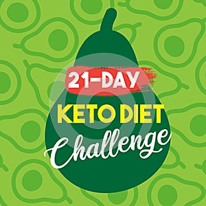 Keto Diet Challenge Banner for 21 day. Vector web banner in modern flat style with avocado