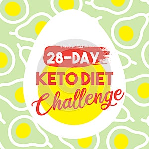 Keto Diet Challenge Banner for 28 day. Vector web banner in modern flat style with avocado