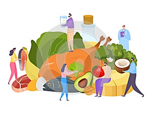 Keto diet, fat food concept vector illustration. Ketogenic protein and carb nutrition lifestyle, healthy flat avocado