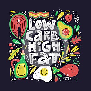 Keto diet flat hand drawn vector illustration