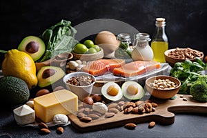 Keto diet, products suitable for the diet are on the table