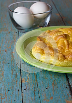 Keto Egg Bread on a wood plank board for ketogenic diet