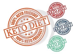 100% Keto Friendly Diet Grunge and Clean Rubber Stamp Vector Set