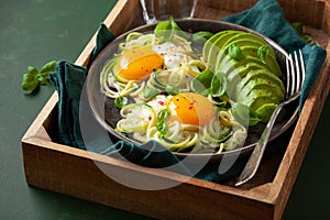 Keto low carb breakfast baked spiralized zucchini with eggs and avocado