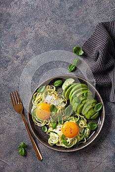 keto low carb breakfast baked spiralized zucchini with eggs and avocado