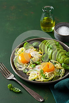 keto low carb breakfast baked spiralized zucchini with eggs and avocado