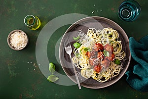 Keto paleo diet zoodles spiralized zucchini noodles with meatballs and parmesan