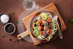 Keto paleo zoodles zucchini noodles with meatballs and olives