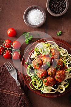 Keto paleo zoodles zucchini noodles with meatballs and olives