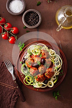 Keto paleo zoodles zucchini noodles with meatballs and olives