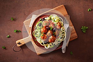 Keto paleo zoodles zucchini noodles with meatballs and olives