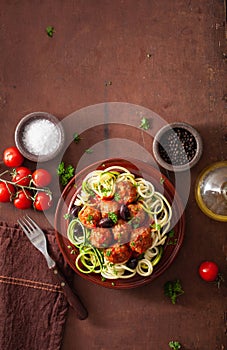 Keto paleo zoodles zucchini noodles with meatballs and olives