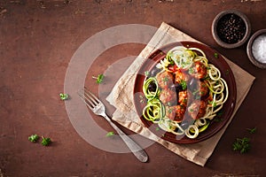 Keto paleo zoodles zucchini noodles with meatballs and olives