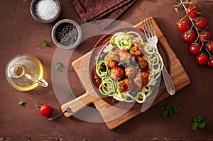 Keto paleo zoodles zucchini noodles with meatballs and olives