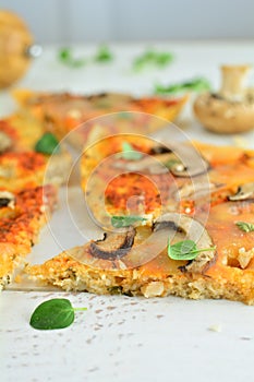 Keto Pizza with Cauliflower Crust, Low Carb Pizza Sauce, Cheese and Mushrooms
