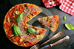 Keto Pizza with Cheese, Mushrooms and Tomatoes