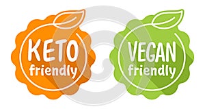 Keto and Vegan friendly badges in seal shape