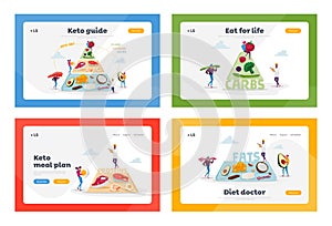Ketogenic Diet, Healthy Eating Landing Page Template Set. Characters Set Up Pyramid of Good Fat Sources
