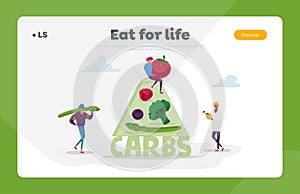 Ketogenic Diet Landing Page Template. Characters Bring Carb Products for Keto Dieting. Man with Asparagus