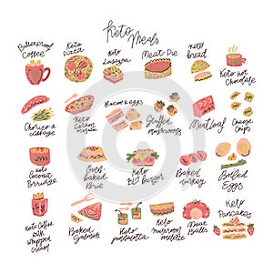 Ketogenic meals vector set