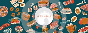 Ketogenic meals vector set