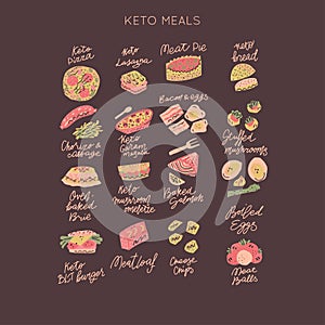 Ketogenic meals vector set