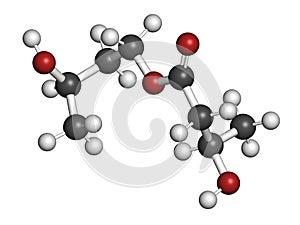 Ketone ester molecule. Present in drinks to induce ketosis. 3D rendering. Atoms are represented as spheres with conventional color