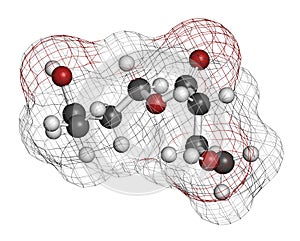 Ketone ester molecule. Present in drinks to induce ketosis. 3D rendering. Atoms are represented as spheres with conventional color