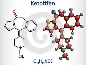 Ketotifen, histamine H1 receptor blocker molecule. It is used to treat atopic asthma, allergic conjunctivitis. Structural chemical