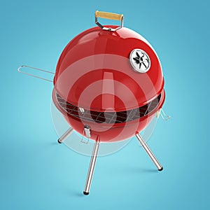 Kettle barbecue charcoal grill with folding metal lid for roasting, BBQ render isolated