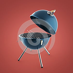 Kettle barbecue charcoal grill with folding metal lid for roasting, BBQ render isolated