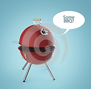 Kettle barbecue charcoal grill with folding metal lid for roasting, BBQ render isolated talk bubble smile