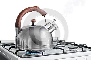 Kettle boiling on a gas stove