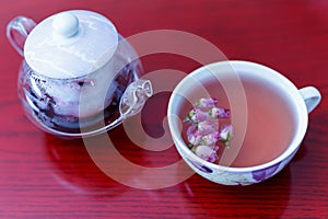 Kettle and a cup of tea roses