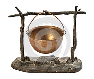 Kettle hanging over the fire metal figurine