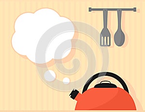 Kettle seething on kitchen interior